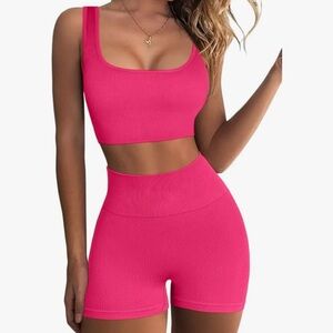 Pink Ribbed Two-Piece workout Set